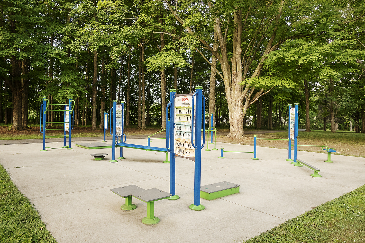 Flushing, MI - Monday, July 16, 2018: An exercise, bodyweight and fitness area at the Flushing County Park.