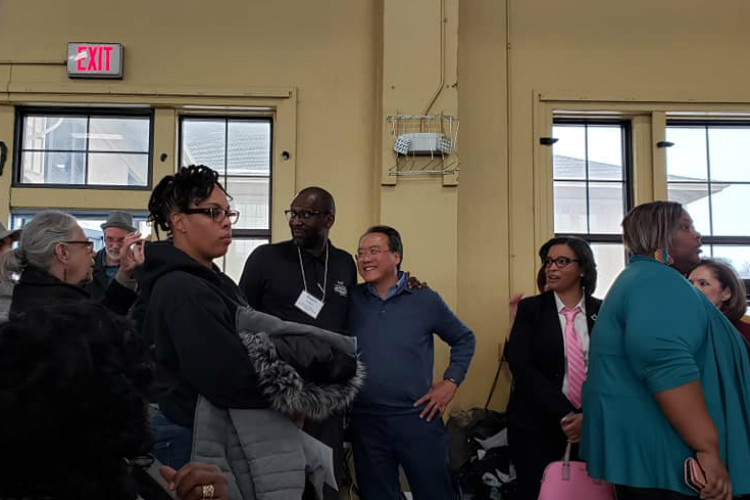 When not on the stage himself, Yo-Yo Ma was in the audience watching the celebration of Flint culture and arts at Berston Field House.
