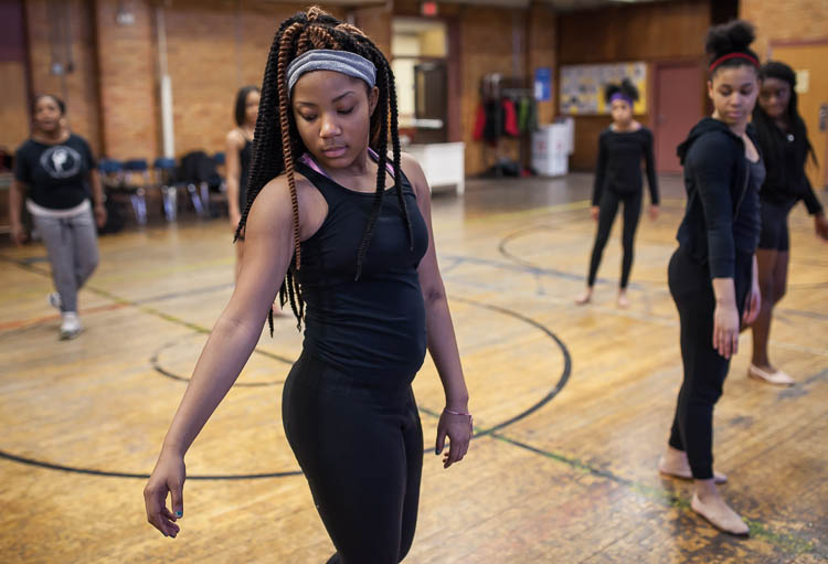 Janiyah Fells, 12, of Flint runs through a routine under the direction of Creative Expressions Dance Studio instructor Jamise Wash-Lang (cq) at Berston Field House in Flint.