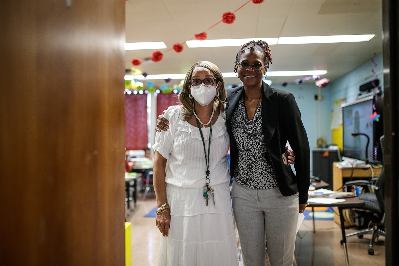 Principal Shalonda Byas poses for a portrait with a teacher on Thursday, Aug. 18, 2022, at Brownell STEM Academy.