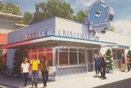 An artist rendering of the planned storefront for Carriage Town Bakery at 604 Garland Street in Flint. 