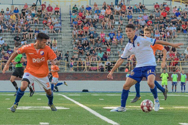 Yuri Farkas dominates during the a match up with the Dayton Dutch Lions Football Club. 