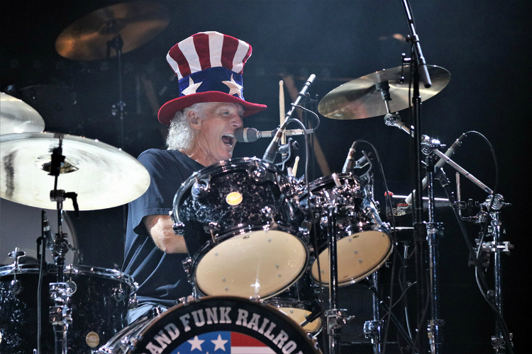 Flint's own Don Brewer on drums at a Grand Funk Railroad show in Des Moines, Iowa in November 2018.