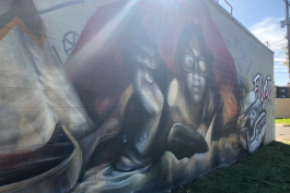 Internationally acclaimed artists Nomad Clan contributed to the murals now adorning the sides of Totem Books, one of many public projects popping up throughout Flint. 