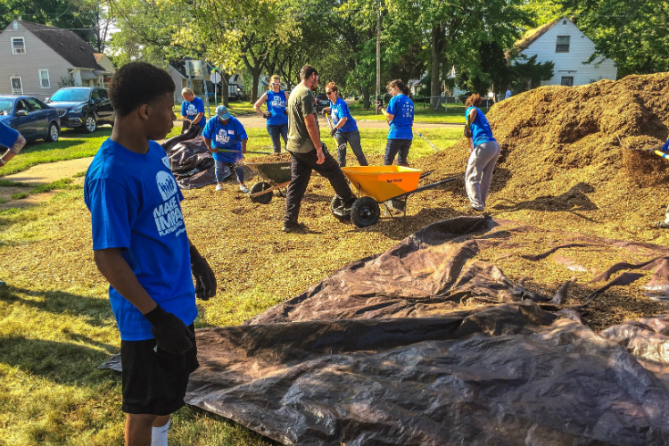 Tayvon Tilley is an AmeriCorps worker who volunteered at the playground build Tuesday. 