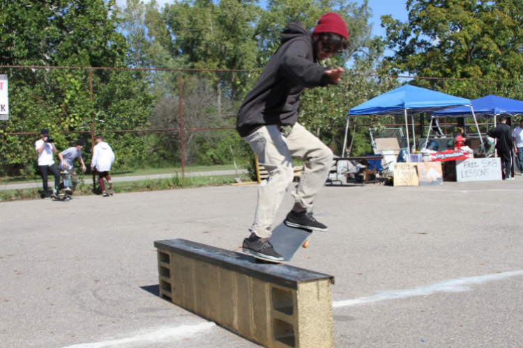 Jamie Converso from Flint grinds the rail during the Flint Skatepark benefit last month. 