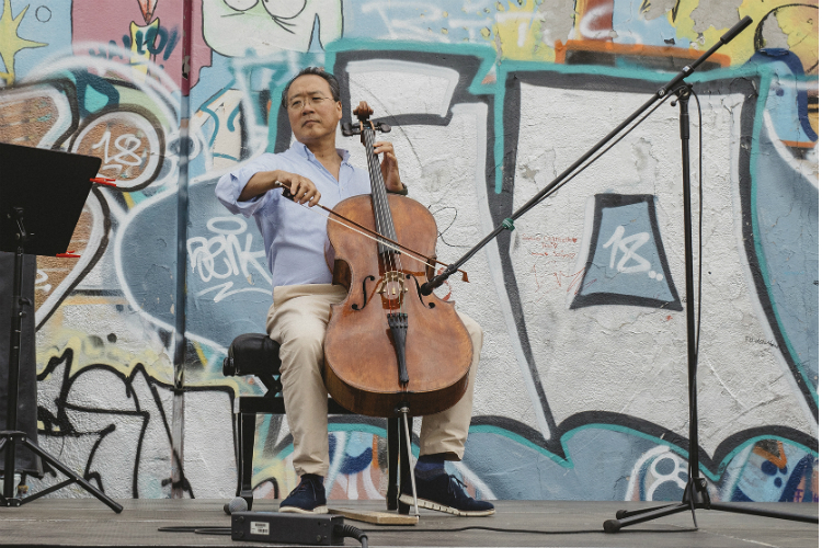Yo-Yo Ma performs during a Day of Action in Leipzig, Germany.