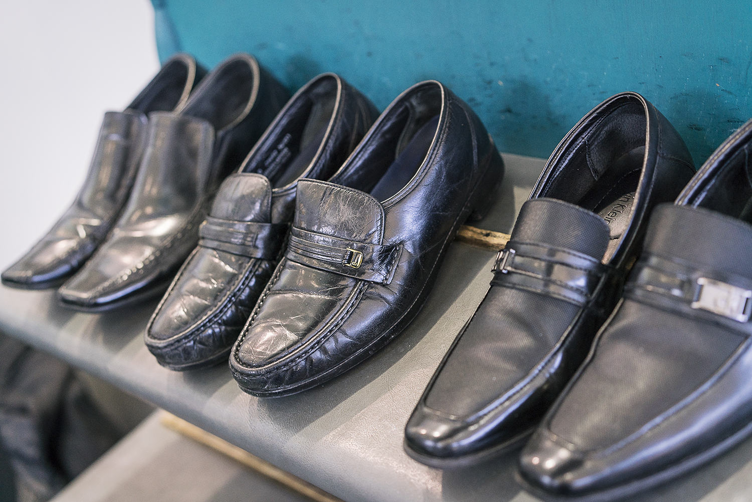 Flint, MI - Friday, January 26, 2018: Customers' shoes wait for attention at the shoe shine stand at Bishop International Airport.