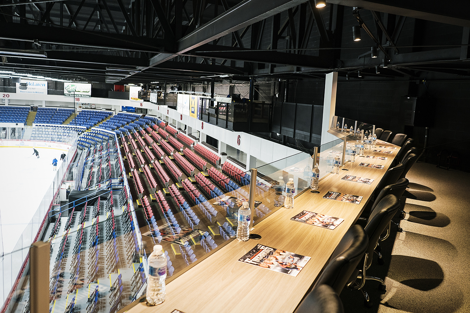 Flint, MI - Tuesday, January 30, 2018: A view of the sweeping press box overlooking the ice at the Dort Federal Event Center.