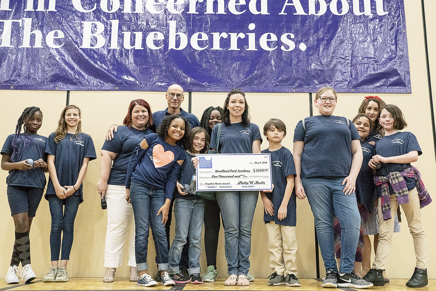 Flint, MI - Friday, May 4, 2018: Garnering 13,873 votes out of 56,350, Woodland Park Academy takes home the People's Choice Award with a $1,000 donation from Blueberry Founder Phil Shaltz during the 5th Annual Blueberry Ambassador Awards Party at the