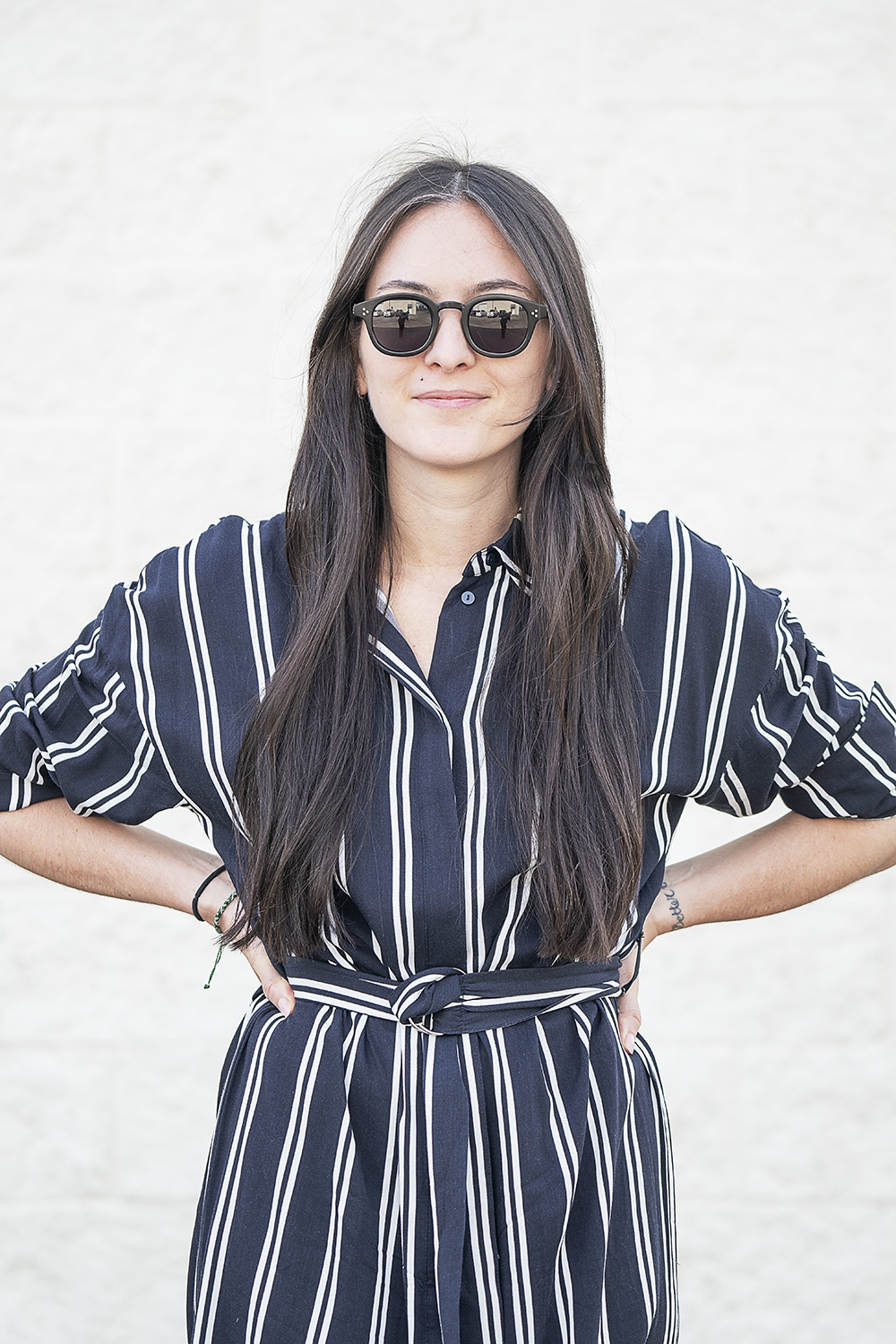 Flint, MI - Wednesday, May 9, 2018: Genusee co-founder Ali Rose Van Overbeke (28) models a pair of the Roeper, the first style of glasses to come from Genusee.