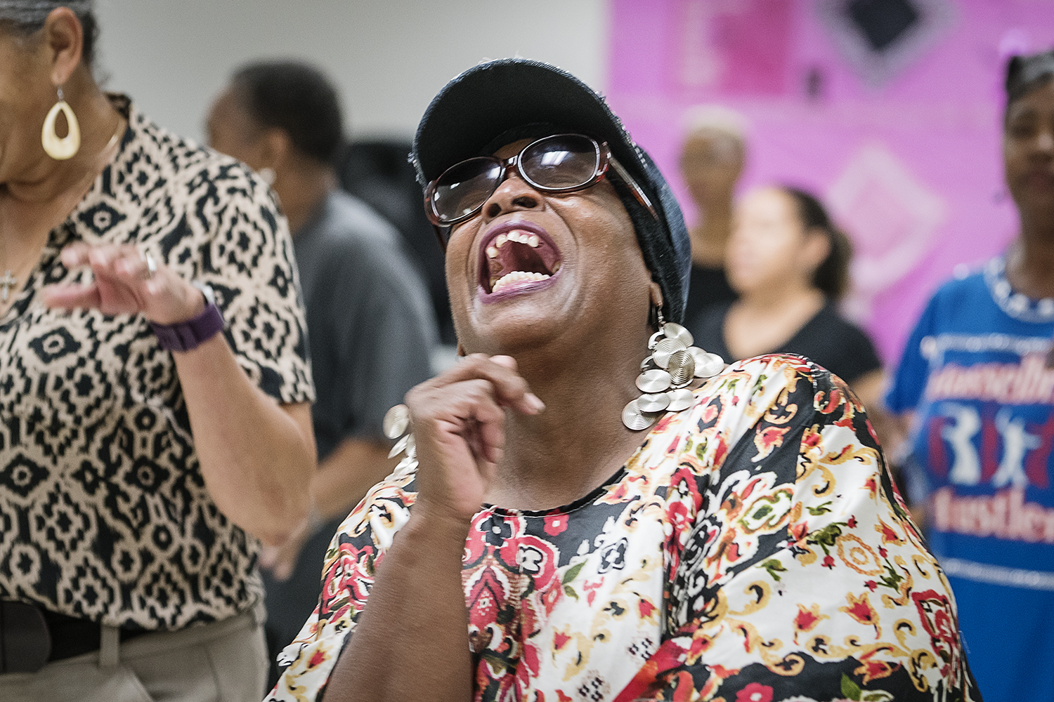 Flint resident Ethel Brown laughs as she dances with the other Hasselbring Hustlers at the Hasselbring Senior Community Center. Over the past three years, Brown has seen positive results from dancing, including weight loss and better mobility. 