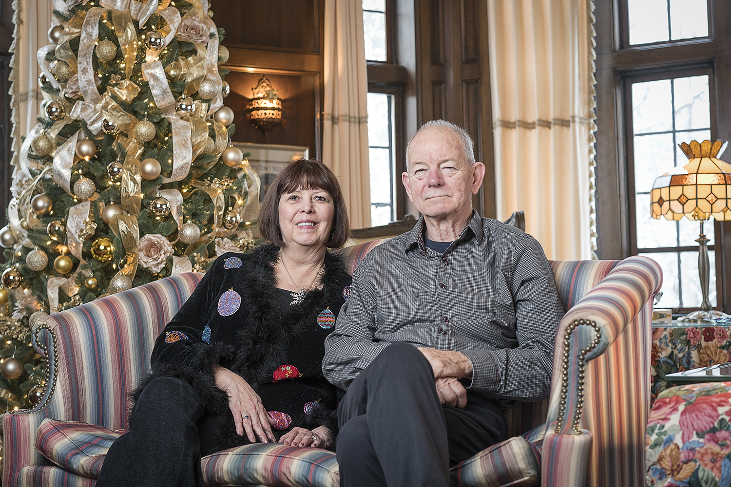 Rosanne (left) and Steve Heddy have donated over $300,000 to various charities and college funds over the past twenty years by opening their home for guests to revel in the holiday spirit and view their large Christmas tree collection.