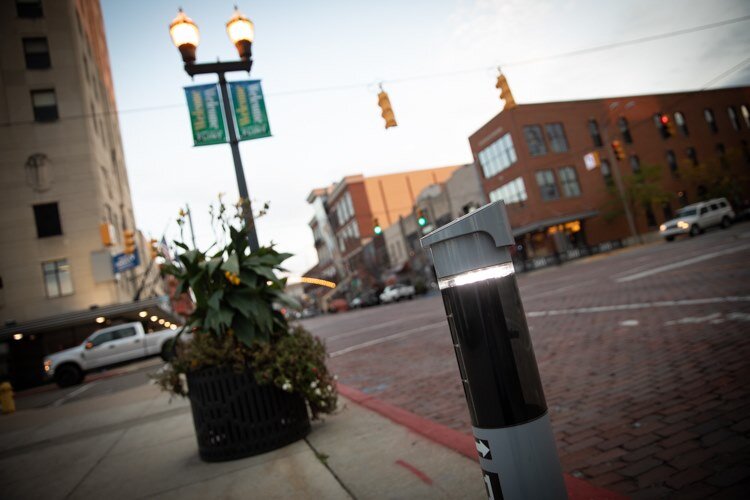 New lighted markers have been installed throughout downtown as part of the new Flint AutoPark system.