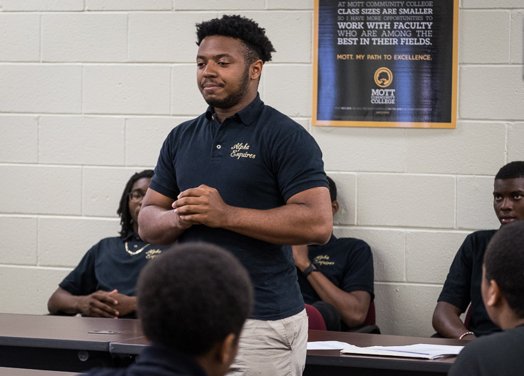 Alpha Esquire Gianni Love, 19, of Flint Township, practices for an upcoming spoken word performance.