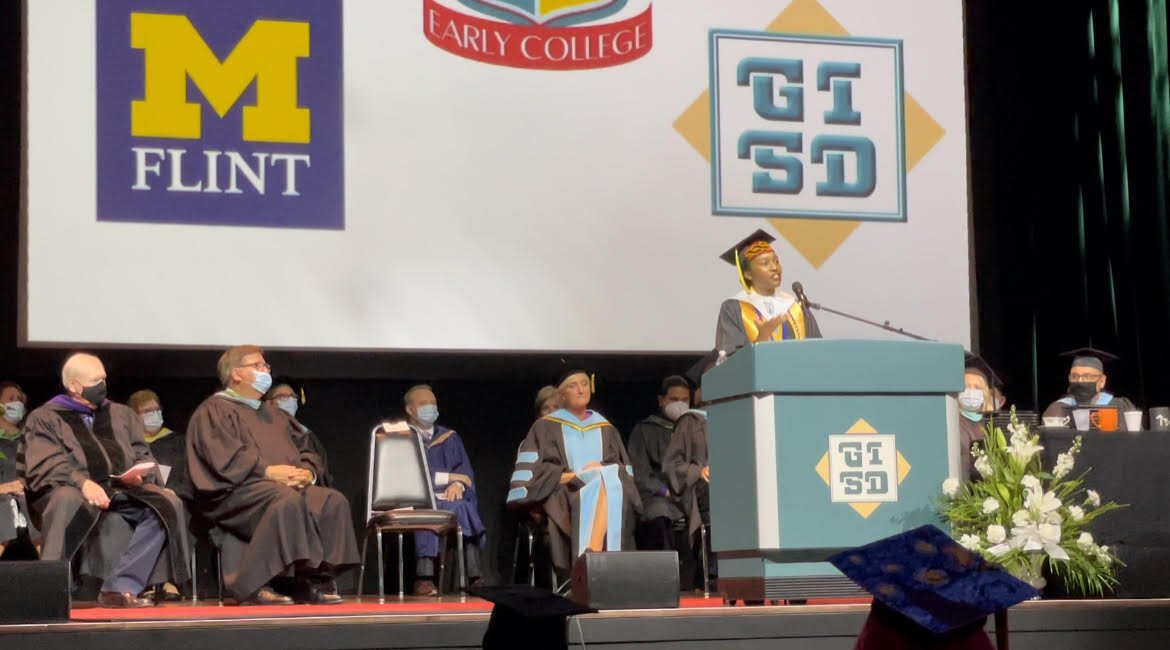 Anne-Marie Atanga incorporated music into her graduation speech for Genesee Early College.