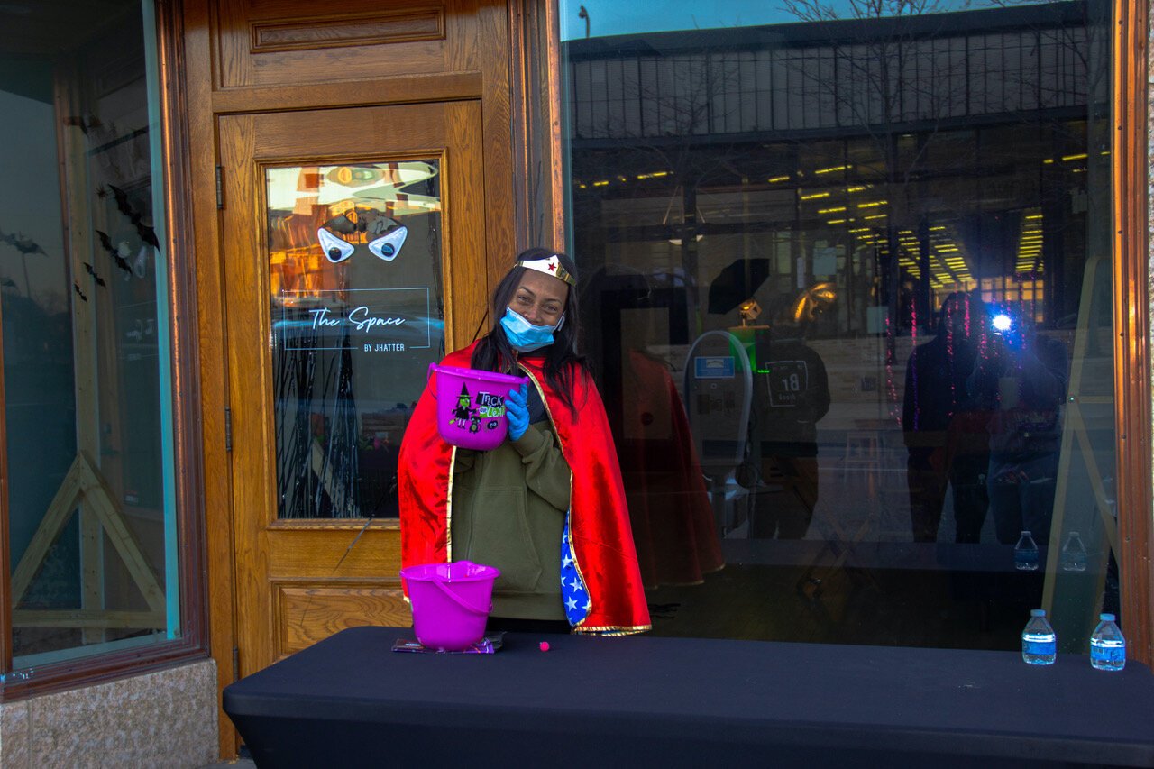 Several downtown businesses teamed up to pass out candy to trick-or-treaters downtown on Halloween. More than 1,000 people attended.