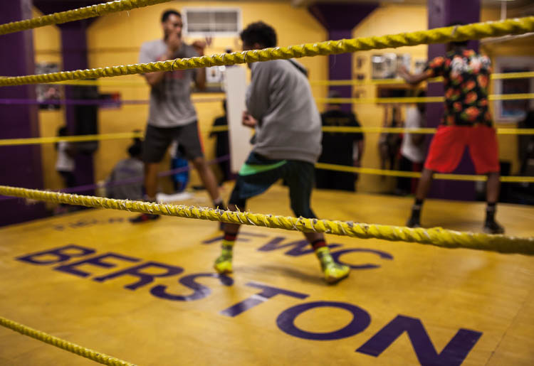 Boxers shadow box in the ring at Berston Field House in Flint.