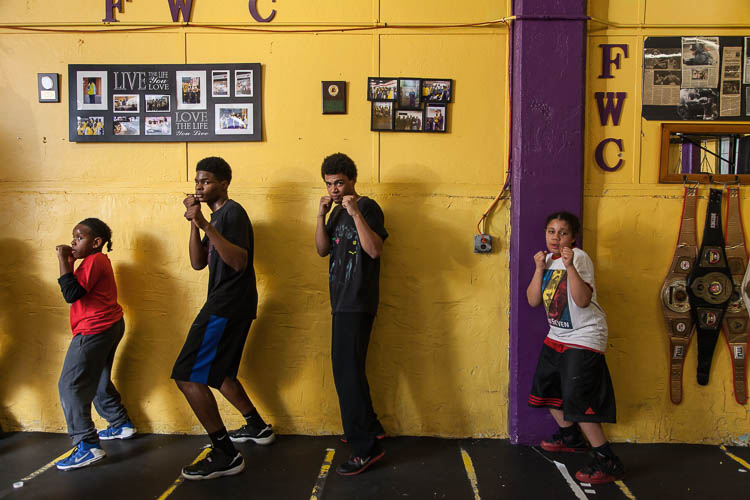 Boxers run through drills in the boxing gym at Berston Field House in Flint.