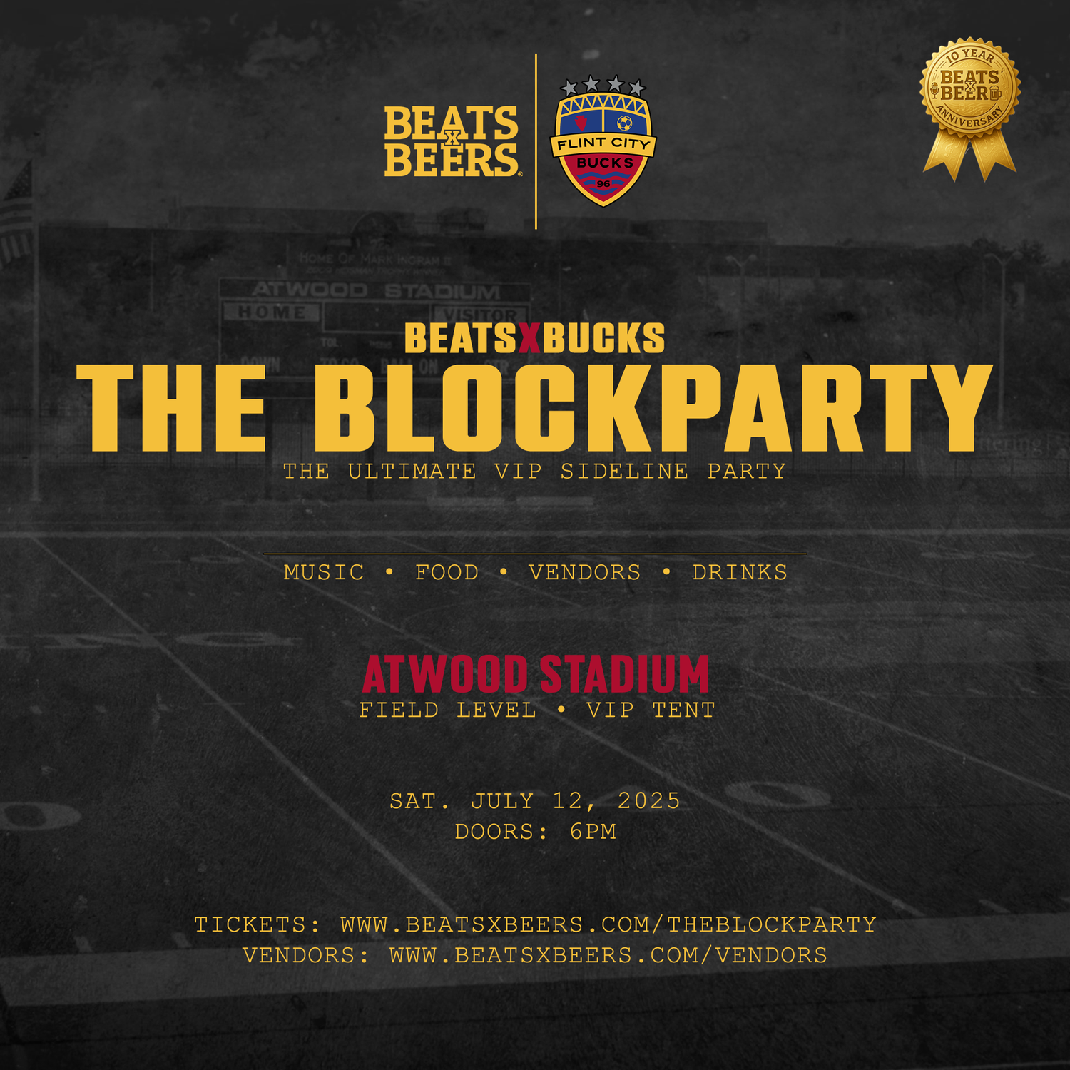 The Block Party by Beats x Beers returns on Saturday, July 12 at Atwood Stadium, featuring live DJ sets, food trucks, and local vendors, all inside the stadium’s sideline VIP tent.