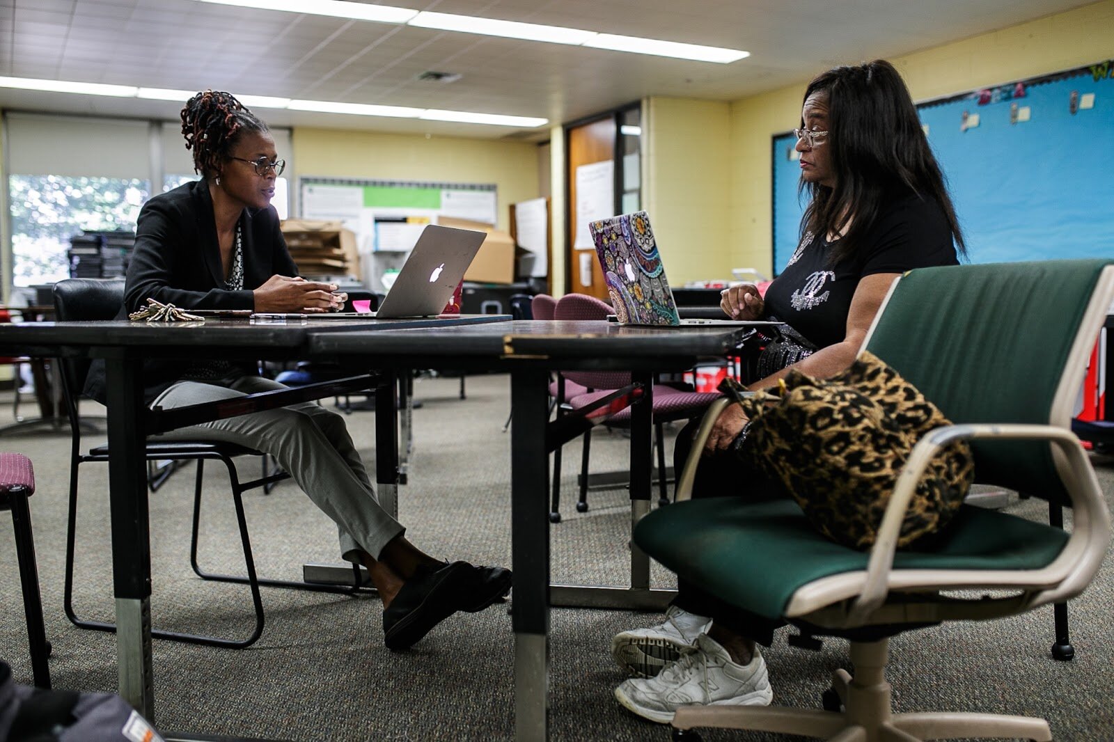 Flintside Community Correspondent Victoria McKenze interviews Principal Shalonda Byas on Thursday, Aug. 18, 2022, at Brownell STEM Academy.