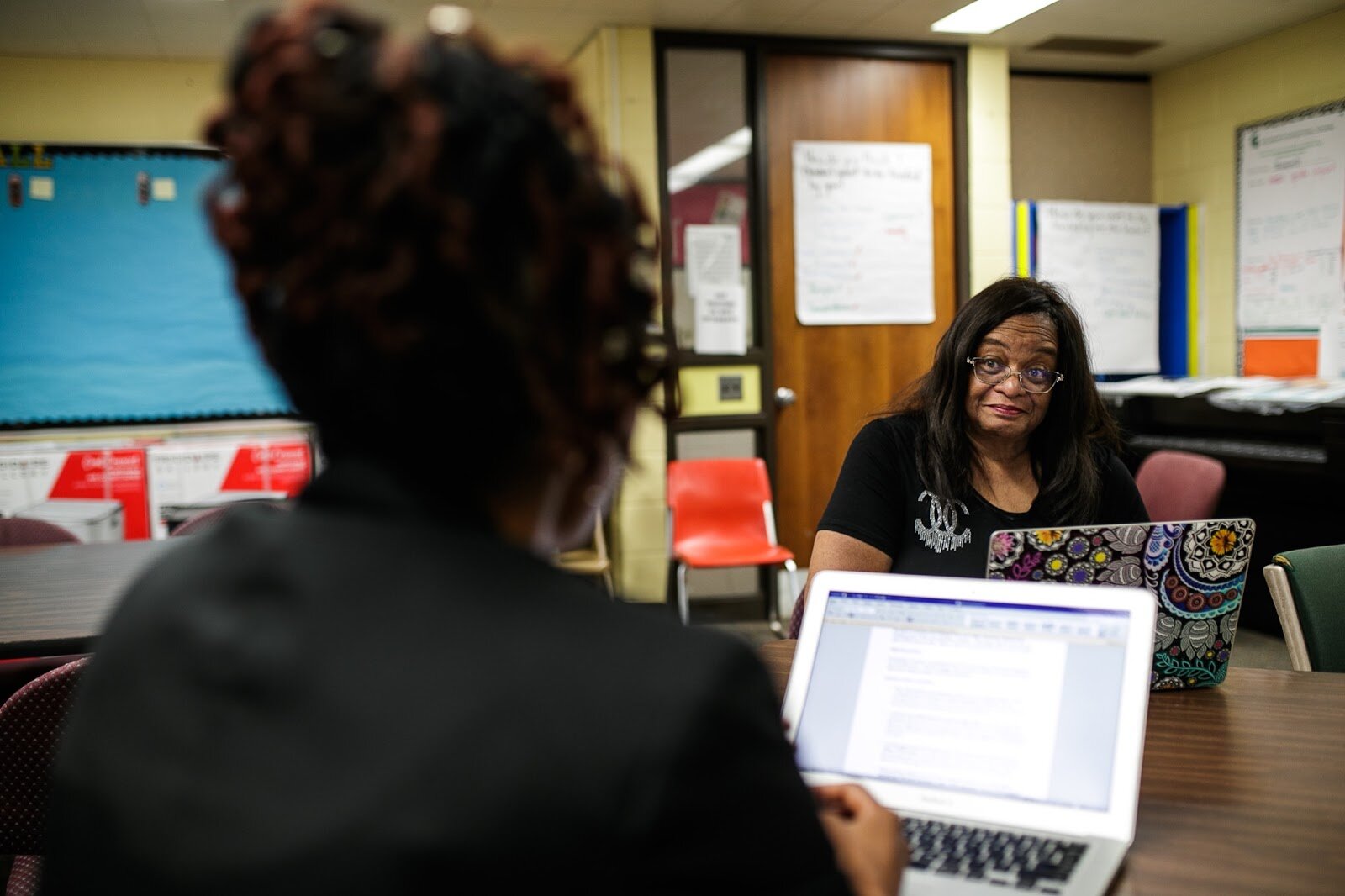 Flintside Community Correspondent Victoria McKenze interviews Principal Shalonda Byas on Thursday, Aug. 18, 2022 at Brownell STEM Academy.