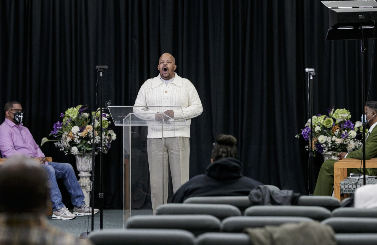 New Jerusalem's praise team leads the congregation online through worship music.