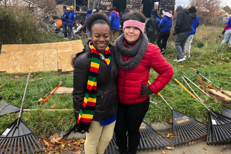 Kettering students Andrea Allen and Isabelle Barbosa see the cleanup as  Crime Prevention Through Environmental Design in action.