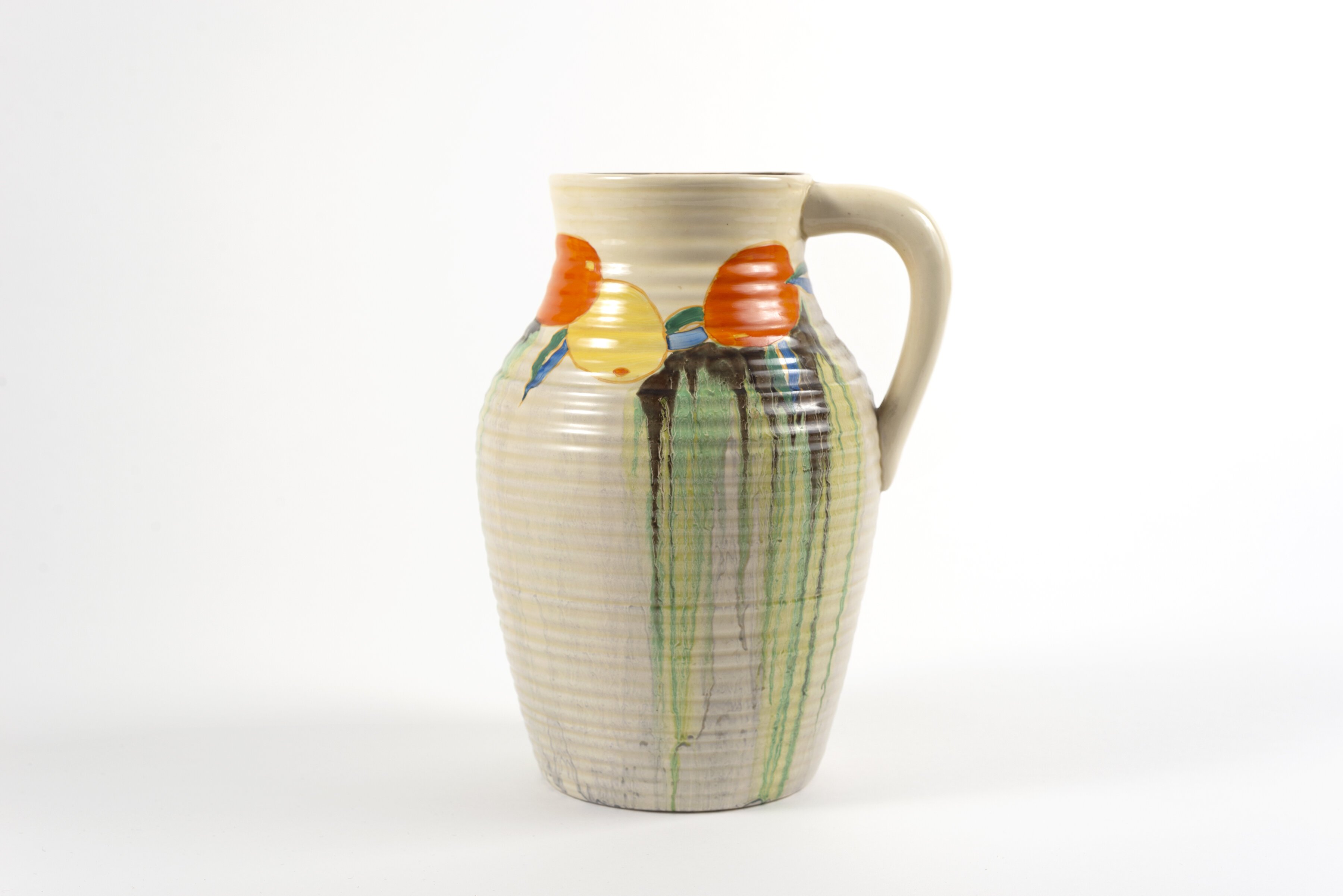Clarice Cliff. English, 1899 - 1972. Fantasque Pitcher. late 1920s/early 1930s. Painted ceramic. 11 1/2 × 8 1/2 × 7 3/4 in. (29.2 × 21.6 × 19.7 cm). Gift of Janis and William Wetsman. 2016.114