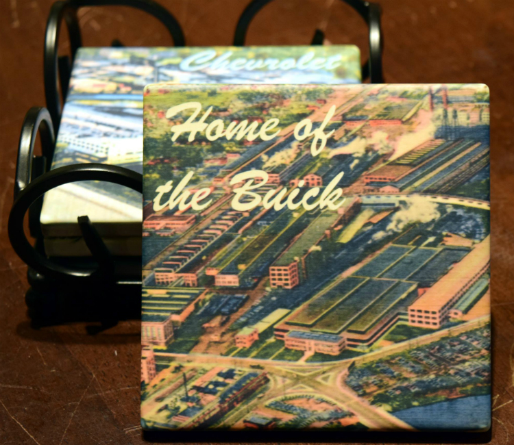 Vehicle City Heritage coasters also feature classic photographic images and business advertisements from Flint.