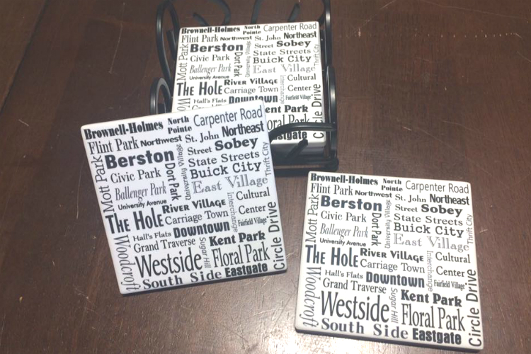 Vehicle City Coasters featuring Flint landmarks. 