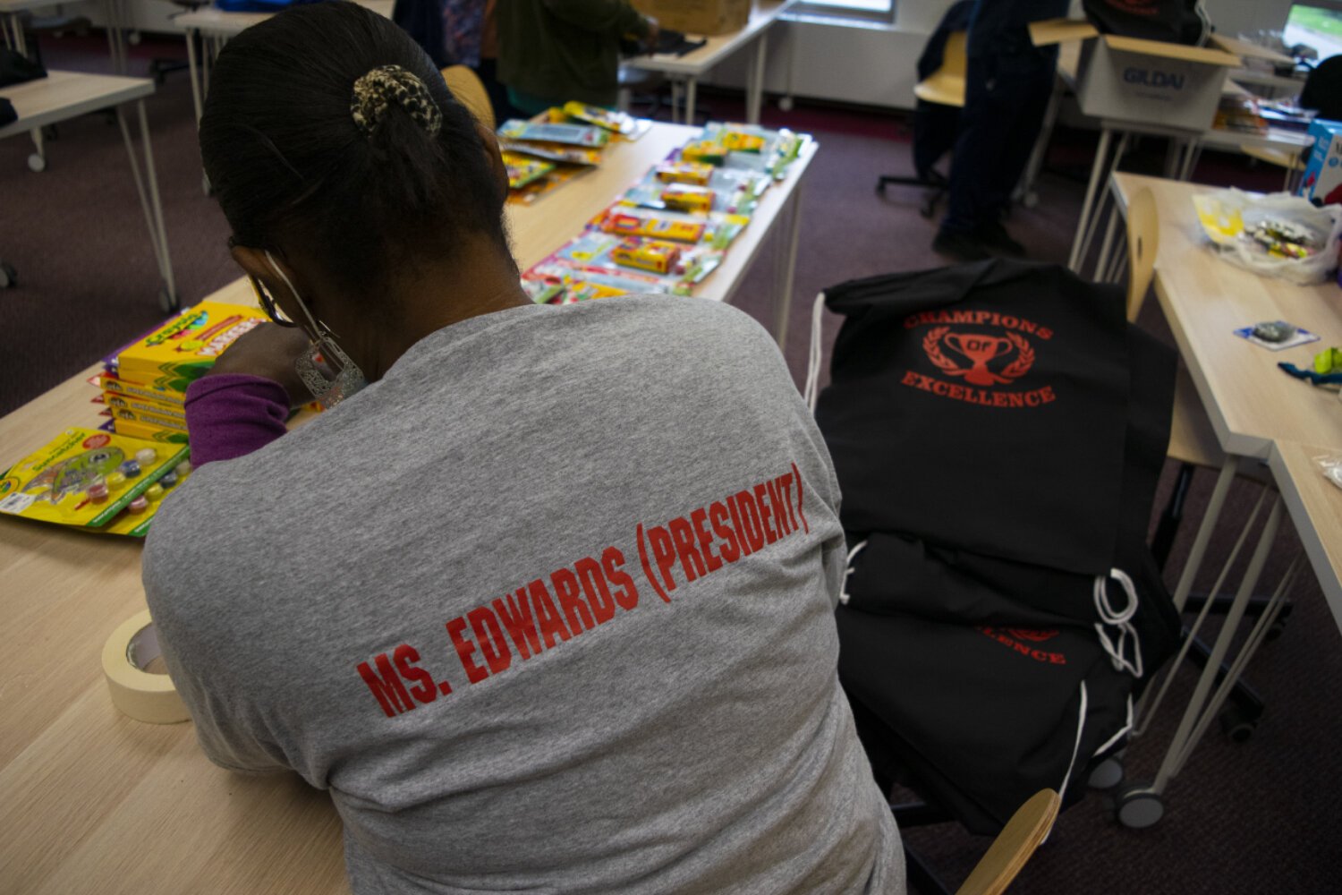 Jeanette Edwards checks over a list of all of Flint's special needs students to make sure as many of them as possible are being accounted for.