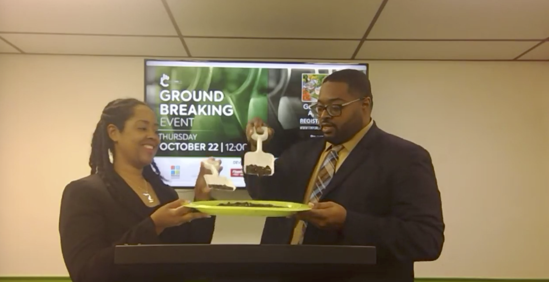 Communities First, Inc., co-founders Essence and Glenn Wilson during a virtual groundbreaking on October 22.