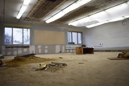 The room where the soon-to-open Community Water Lab sits empty. Plans for tearing down its eastern wall to allow resident a look into the lab’s inner work are being considered.