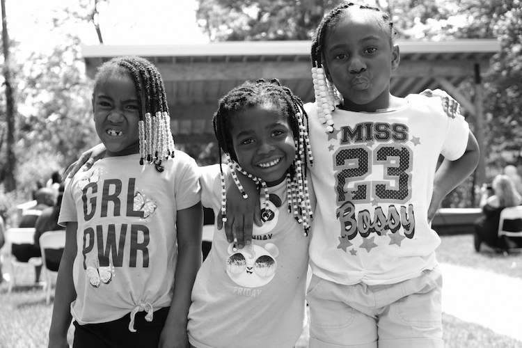 Good friends Nini, Isabella, and Jalayaah (right to left)pose for the camera amidst V2xV studio showcase festivities.