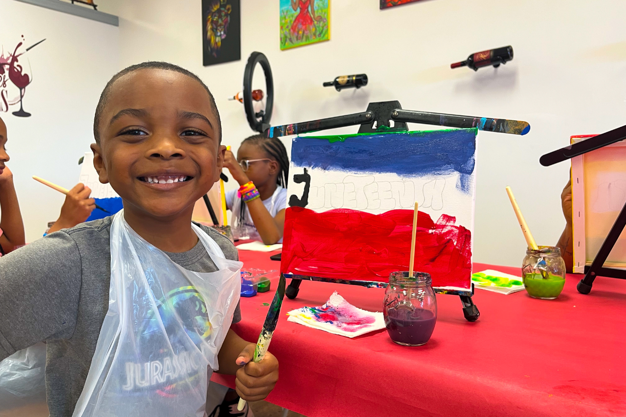 2nd and 9th Ward children enjoying Juneteenth Family Paint Night