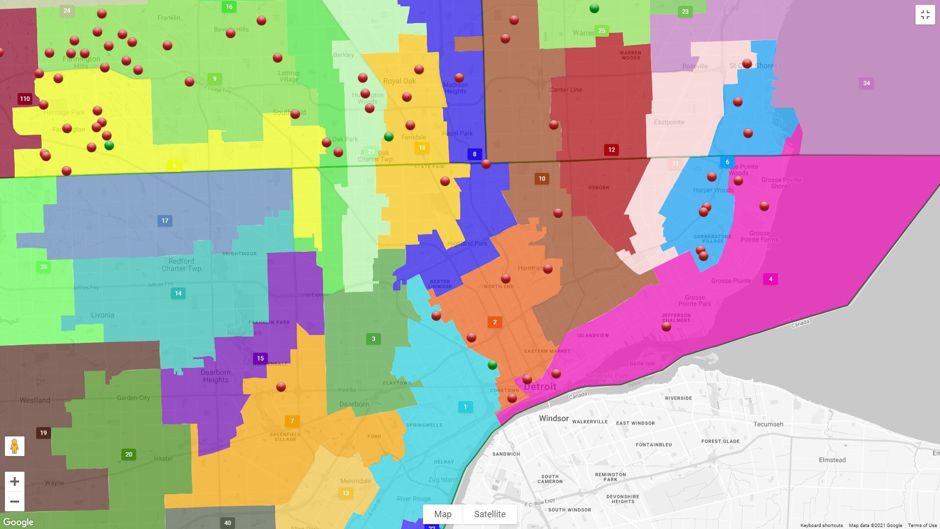 This is the Oak State House map, one of three draft maps of State House districts released by MICRC. All three maps split up Palmer Park.