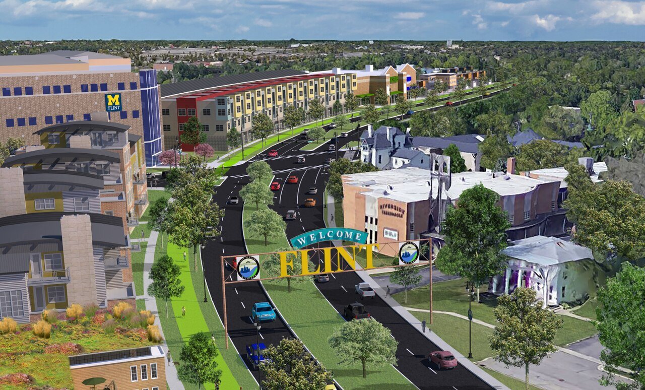 A rendering of what  Flint could look like if a portion of I-475 were eliminated.
