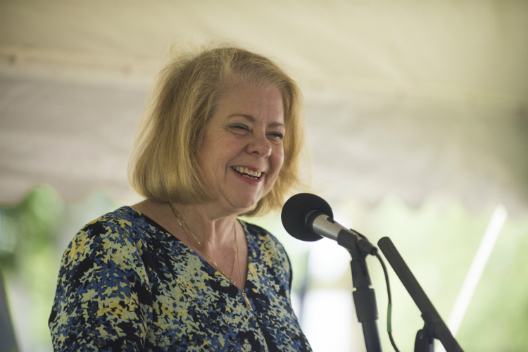 Flint Cultural Center Corporation board chair Amy Fugate addresses the audience during a groundbreaking ceremony at the Flint Cultural Center Academy.