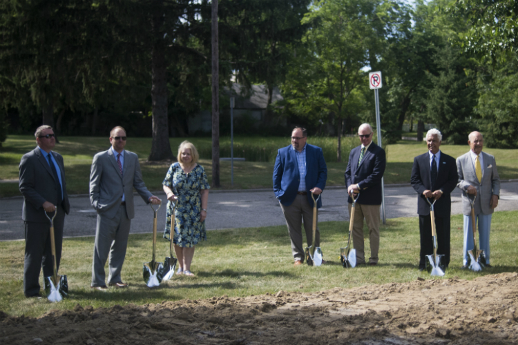 Members of the Flint Cultural Center board and institutions ready for the groundbreaking ceremony for Flint Cultural Center Academy on June 26, 2018.