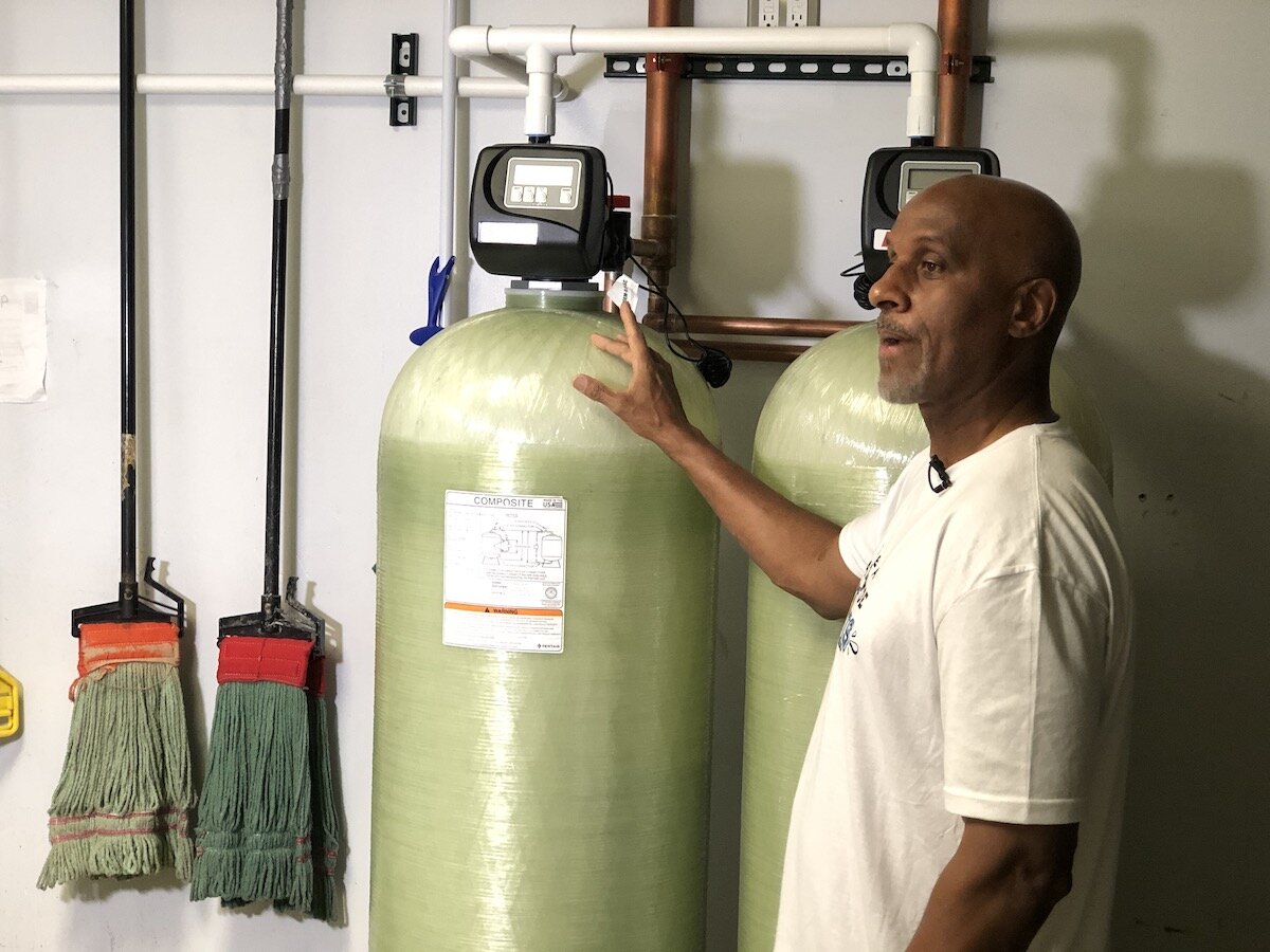 Calvin McQueen of National Clean Water Collective discusses how Hasselbring's new water filtration system works.