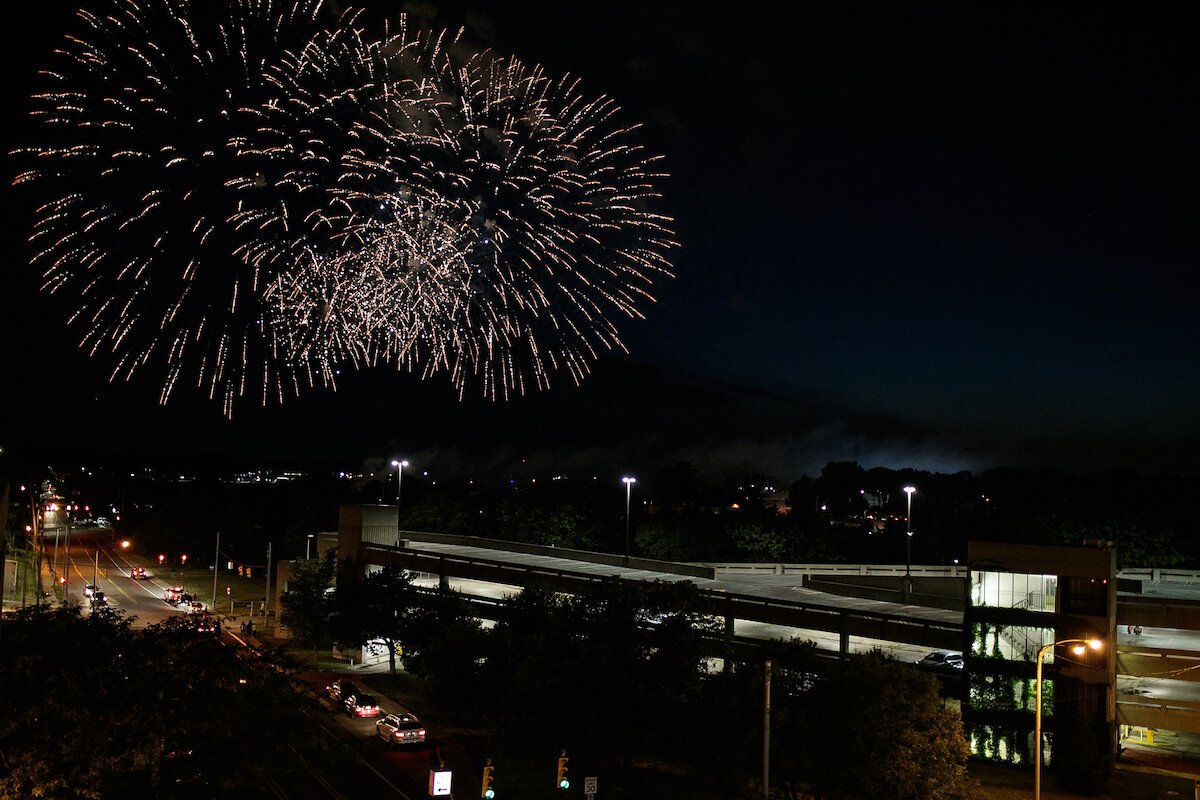 A view of Juneteenth fireworks above downtown Flint.