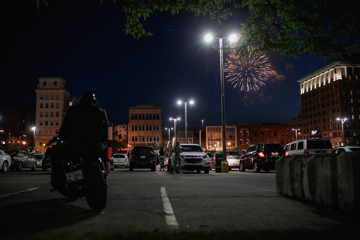 A view of Juneteenth fireworks from the flat lot in downtown Flint.