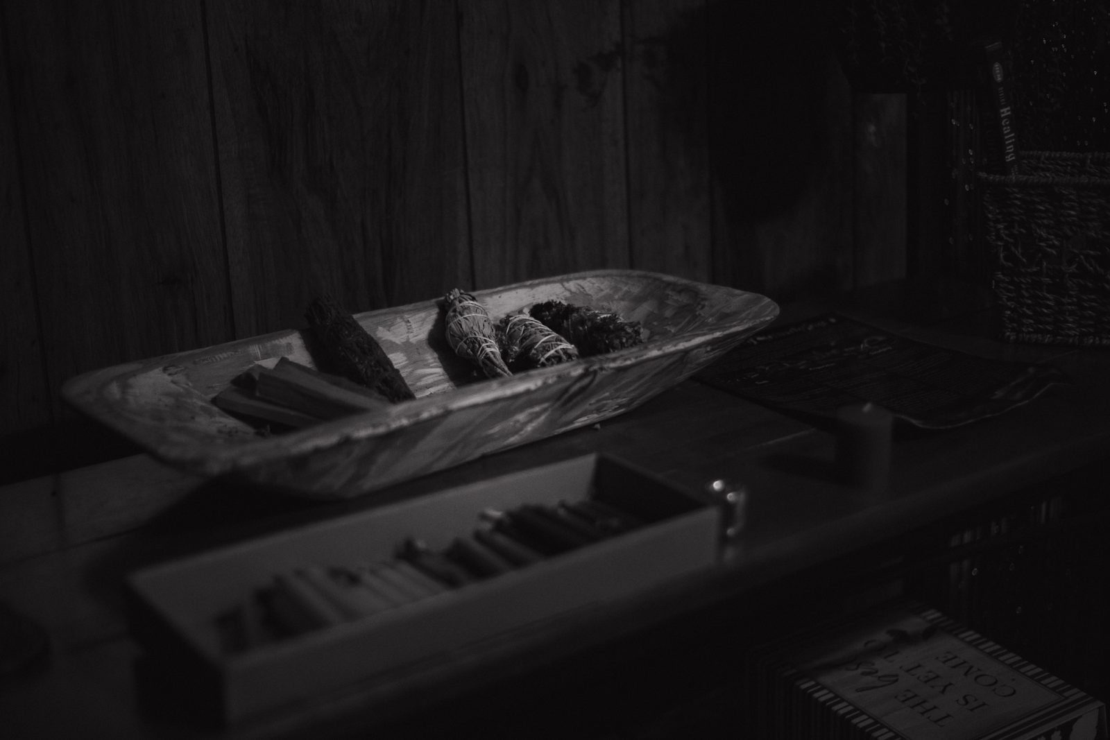 Jade Marshaé keeps her sage and palo santo wood in a dish used for spiritual cleansing on Dec 28, 2023.