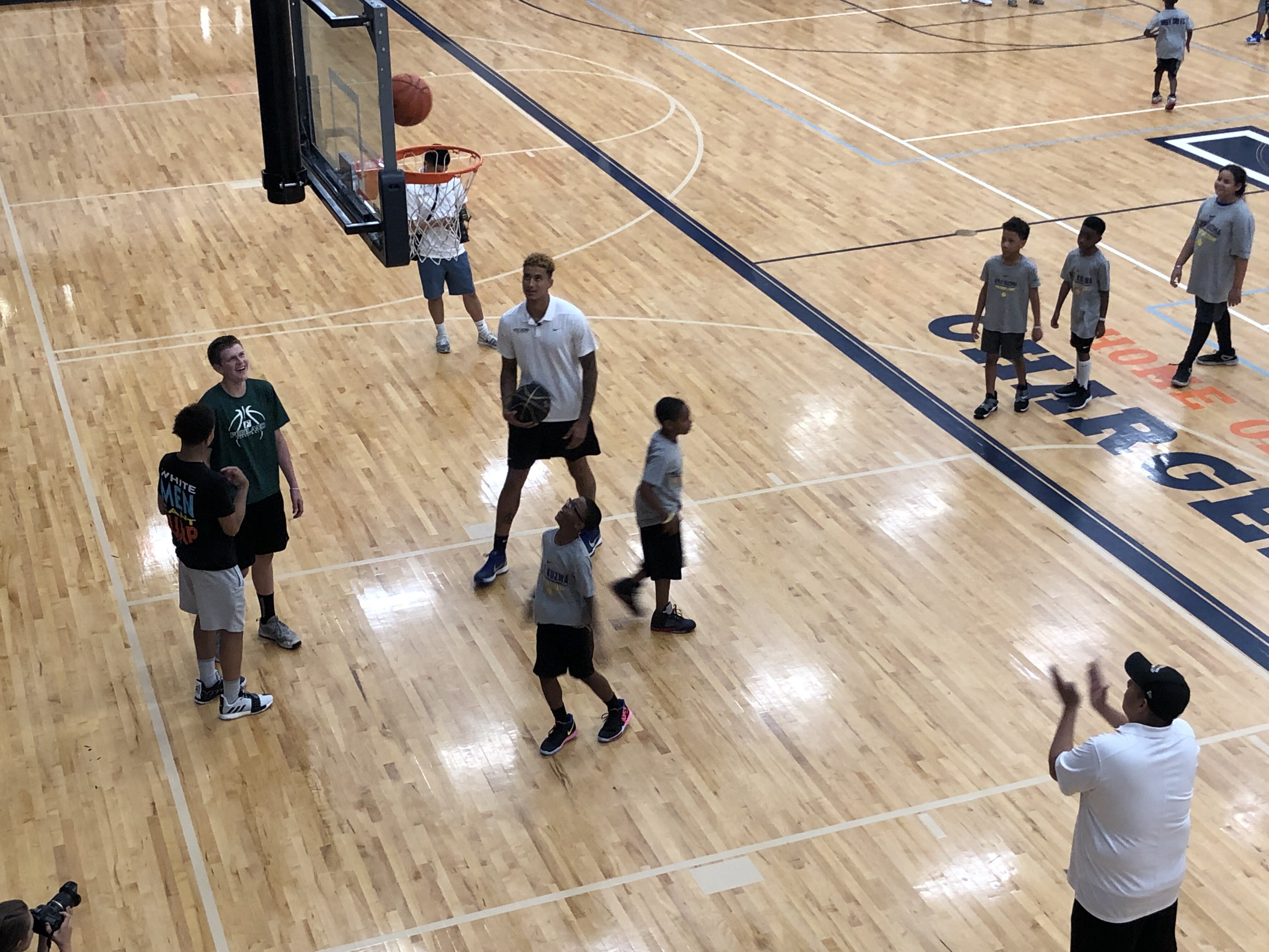 Los Angeles Lakers player and Flint native Kyle Kuzma during his camp at Powers Catholic High School in 2019.