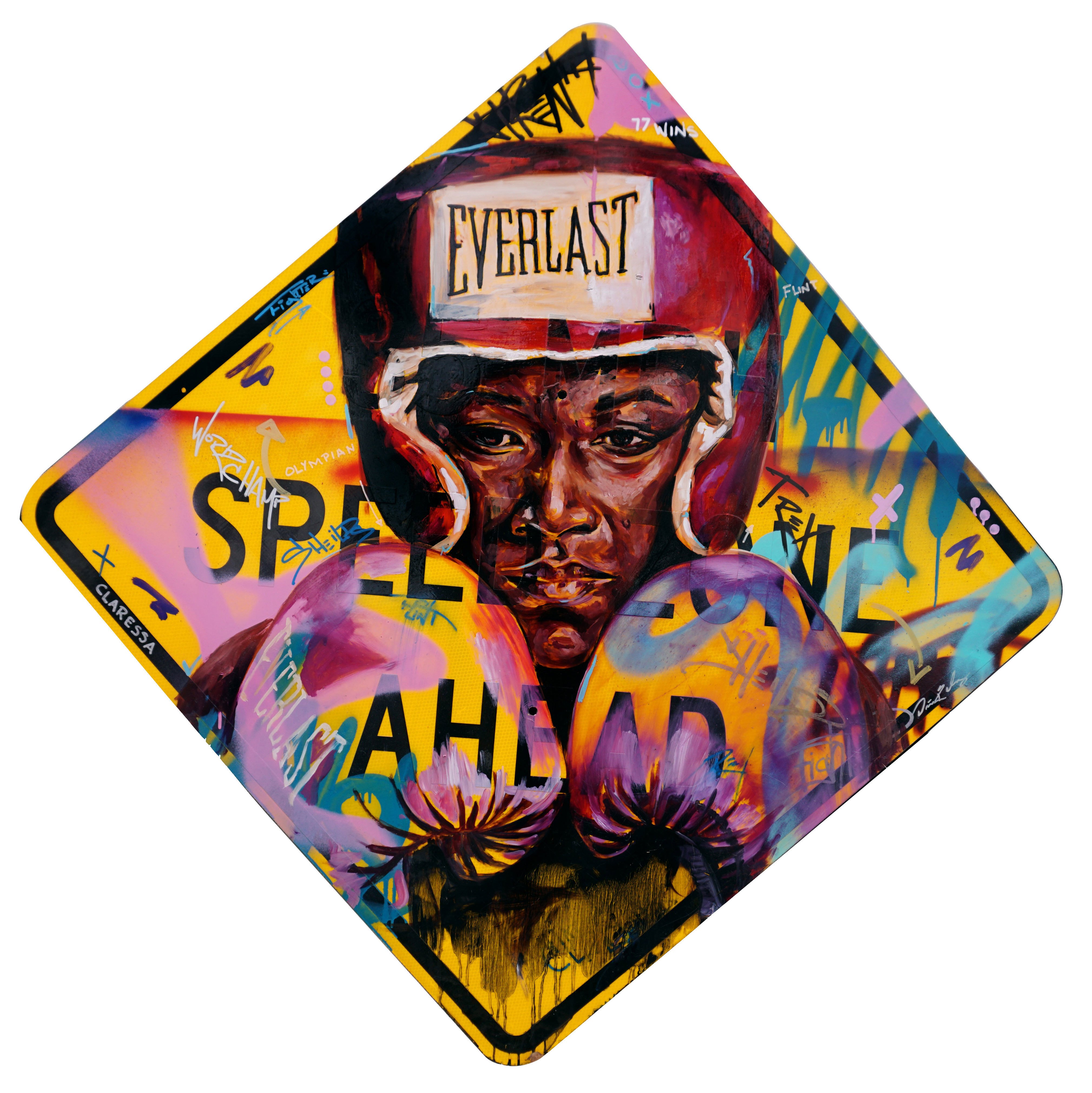 Desiree Kelly. American, born 1990. Shields, 2018. Oil and spray paint on traffic sign 35 × 35 in. Museum purchase with funds from the Collection Endowment 2019.13.