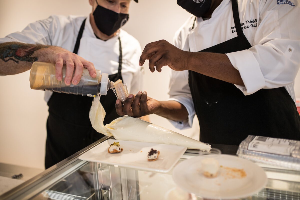 Executive chef Antwain Trimble and Sous Chef Matt Knuth prep desserts for VIP dinner hosted at Sauce.