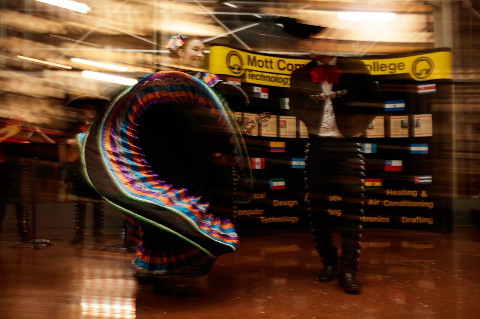 Hannah Nettleton with El Ballet Folklórico Estudiantil performs during Mott Community College’s Technology Division’s Hispanic Heritage Month Celebration at the Regional Technology Center in Flint on Thursday, Sept. 28, 2023.