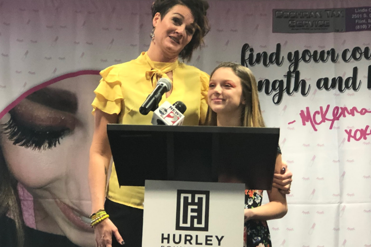 Melissa Schummer, McKenna's mom, announces a new partnership with the Hurley Foundation to bring Beauty Bar Boxes to patients there.