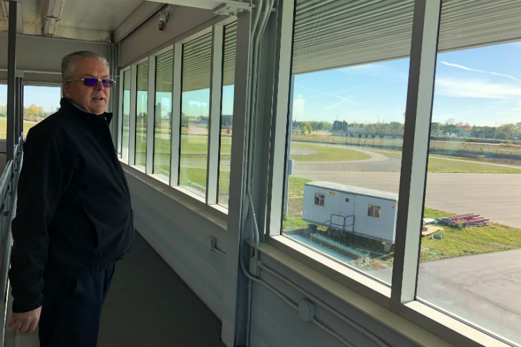 Craig Hoff, dean of the College of Engineering, overlooks the proving grounds from the Harris Mobility Research Center. 
